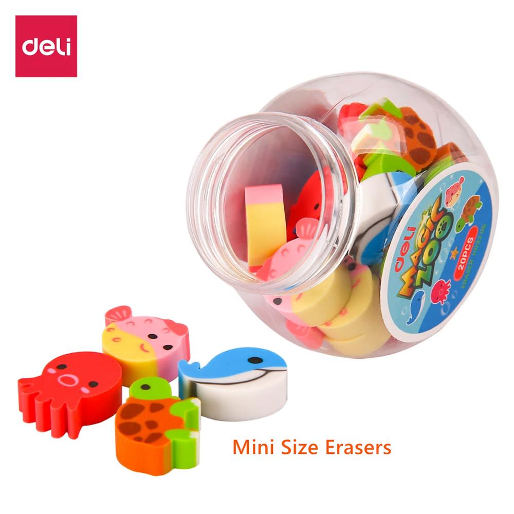 DELI Student Cute Eraser 1 Tube(20 pcs)  Kawaii Lovely Animal Set Stationery Color School Office Erase Supplies Kids Gift