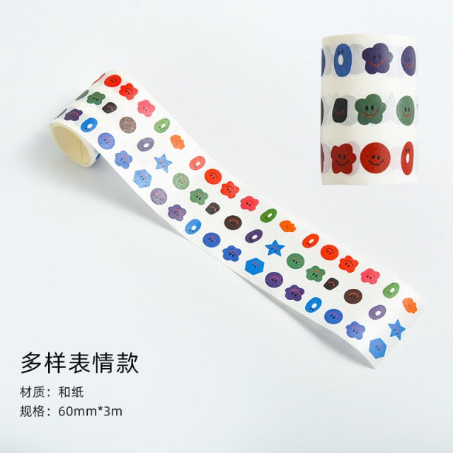 Kawaii Expression Bear Washi Tape Decorative Adhesive Dot Masking Tape Stickers Scrapbooking DIY Stationery Tape School Supplies
