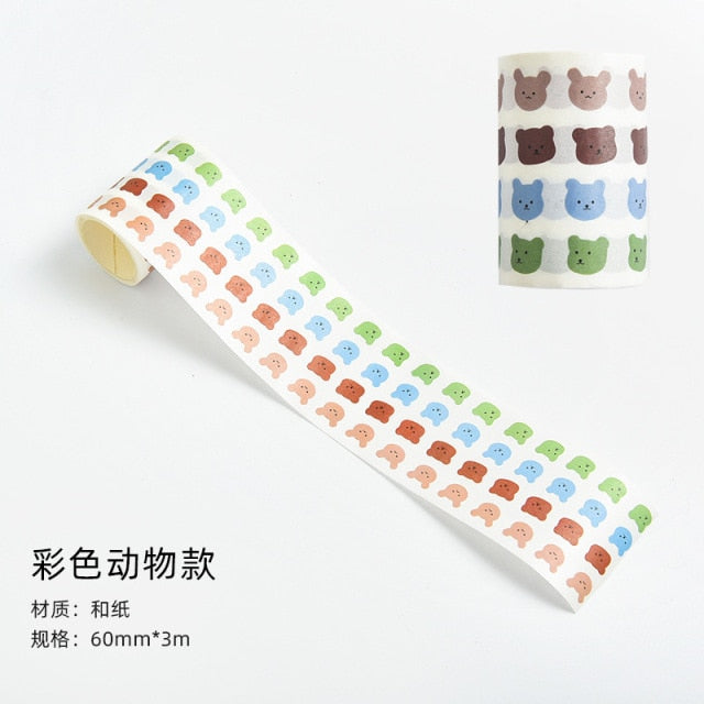 Kawaii Expression Bear Washi Tape Decorative Adhesive Dot Masking Tape Stickers Scrapbooking DIY Stationery Tape School Supplies