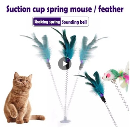 1 PC Spring Pet Cat Toy Elastic With Bell Spring Mouse and Feather