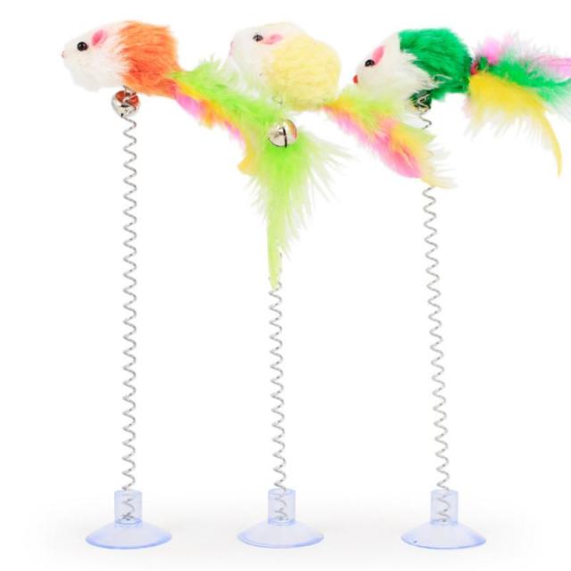 1 PC Spring Pet Cat Toy Elastic With Bell Spring Mouse and Feather