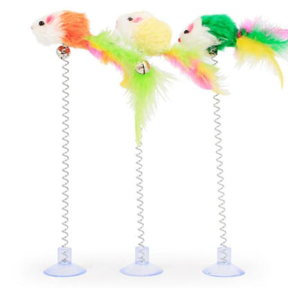 1 PC Spring Pet Cat Toy Elastic With Bell Spring Mouse and Feather