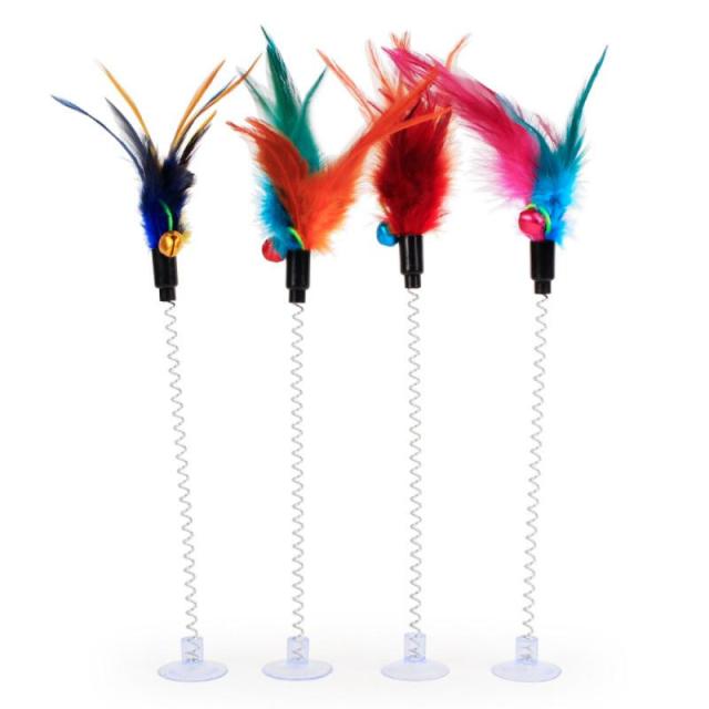 1 PC Spring Pet Cat Toy Elastic With Bell Spring Mouse and Feather