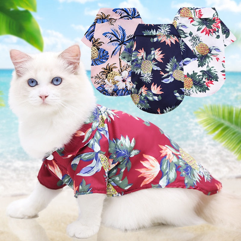 Small Dog Summer Beach Shirt Hawaii Floral Beach Holiday Pet Dog Shirt Chihuahua Beachwear Printed Puppy Short Sleeve Shirt