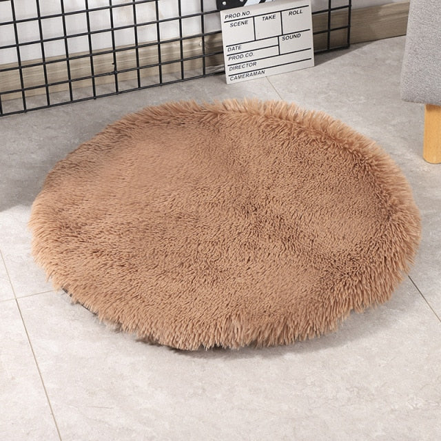 Round Dog Bed Mats Fluffy Fleece Pet Bed Sofa Mat For Dogs Cats Warm Sleeping Blanket Long Plush Puppy Cushion Dog Accessories