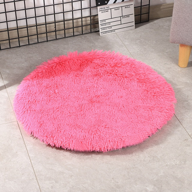 Round Dog Bed Mats Fluffy Fleece Pet Bed Sofa Mat For Dogs Cats Warm Sleeping Blanket Long Plush Puppy Cushion Dog Accessories