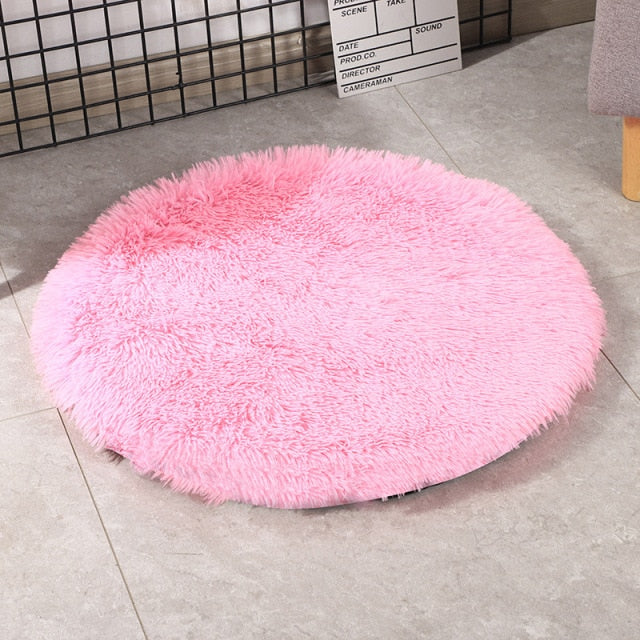 Round Dog Bed Mats Fluffy Fleece Pet Bed Sofa Mat For Dogs Cats Warm Sleeping Blanket Long Plush Puppy Cushion Dog Accessories