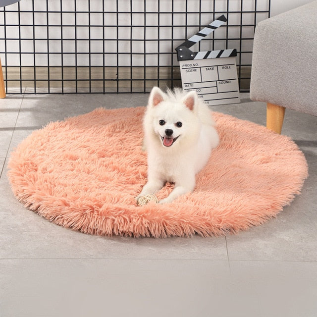 Round Dog Bed Mats Fluffy Fleece Pet Bed Sofa Mat For Dogs Cats Warm Sleeping Blanket Long Plush Puppy Cushion Dog Accessories