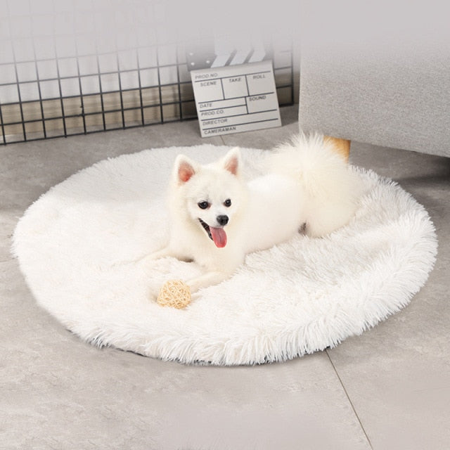 Round Dog Bed Mats Fluffy Fleece Pet Bed Sofa Mat For Dogs Cats Warm Sleeping Blanket Long Plush Puppy Cushion Dog Accessories