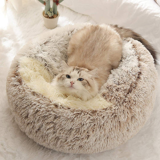 New Style Pet Dog Cat Bed Round Plush Cat Warm Bed House Soft Long Plush Bed For Small Dogs For Cats Nest 2 In 1 Cat Bed