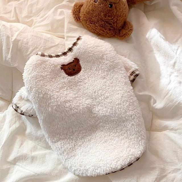 Cute Pet Dog Clothes Plush Bear Embroidery Dog Shirt Pullover For Small Medium Dogs Girls Coats Warm Design Chihuahua Yorkshire