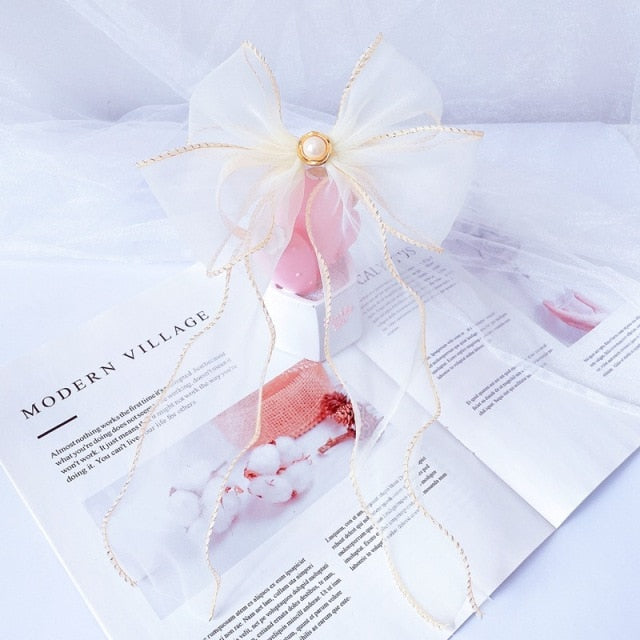 Ribbon Satin Kitten Cat Collar Pearl Fairy Gradient Dog Bowknot Necklace Head Decor Pet Bows Cat Accessories Ragdoll Silvercat