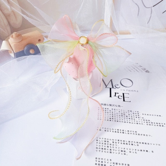 Ribbon Satin Kitten Cat Collar Pearl Fairy Gradient Dog Bowknot Necklace Head Decor Pet Bows Cat Accessories Ragdoll Silvercat