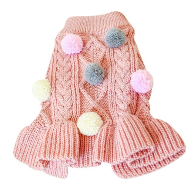 Winter Dog Cat Sweater Skirt Knitwear Soft Warm Ball Dog Clothes For Dogs Cats Coat For Small Yorkie Chihuahua Pet Clothing