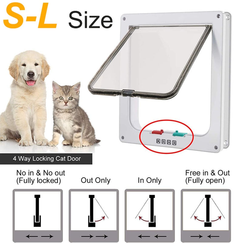 New 3 Size 4 Way Home Pet Cat Flap Door Cat Puppy Dog Supplies Lock Lockable Safe Flap Door Gate for Dog Cats Kitten