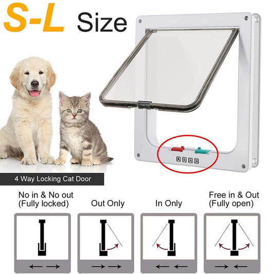 New 3 Size 4 Way Home Pet Cat Flap Door Cat Puppy Dog Supplies Lock Lockable Safe Flap Door Gate for Dog Cats Kitten