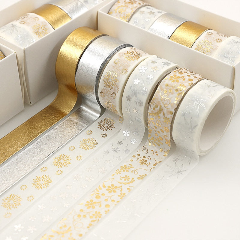 Xi Yu 6Pcs/Set Flower Plant Washi Tape Decorative Adhesive Tape Gold Foil Masking Tape Sticker Scrapbooking DIY Diary Stationery