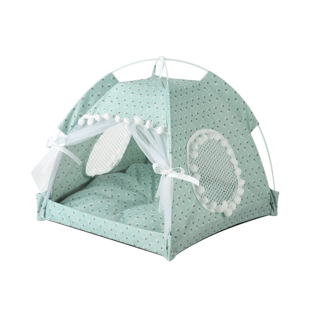 Pet Dog Tent Portable Cute Pattern Cat House Pet Small Dog Bed Breathable Thick Cushion Pet Hut Outdoor Indoor Pet Bed Supplies