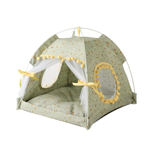 Pet Dog Tent Portable Cute Pattern Cat House Pet Small Dog Bed Breathable Thick Cushion Pet Hut Outdoor Indoor Pet Bed Supplies