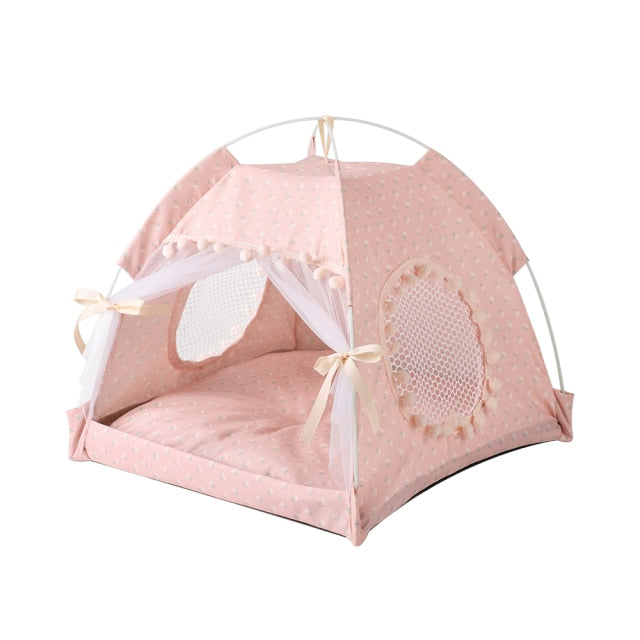 Pet Dog Tent Portable Cute Pattern Cat House Pet Small Dog Bed Breathable Thick Cushion Pet Hut Outdoor Indoor Pet Bed Supplies