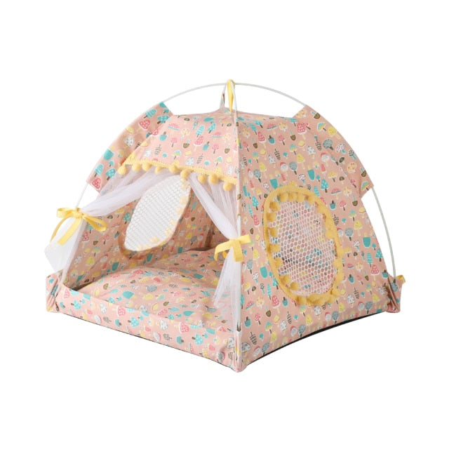 Pet Dog Tent Portable Cute Pattern Cat House Pet Small Dog Bed Breathable Thick Cushion Pet Hut Outdoor Indoor Pet Bed Supplies