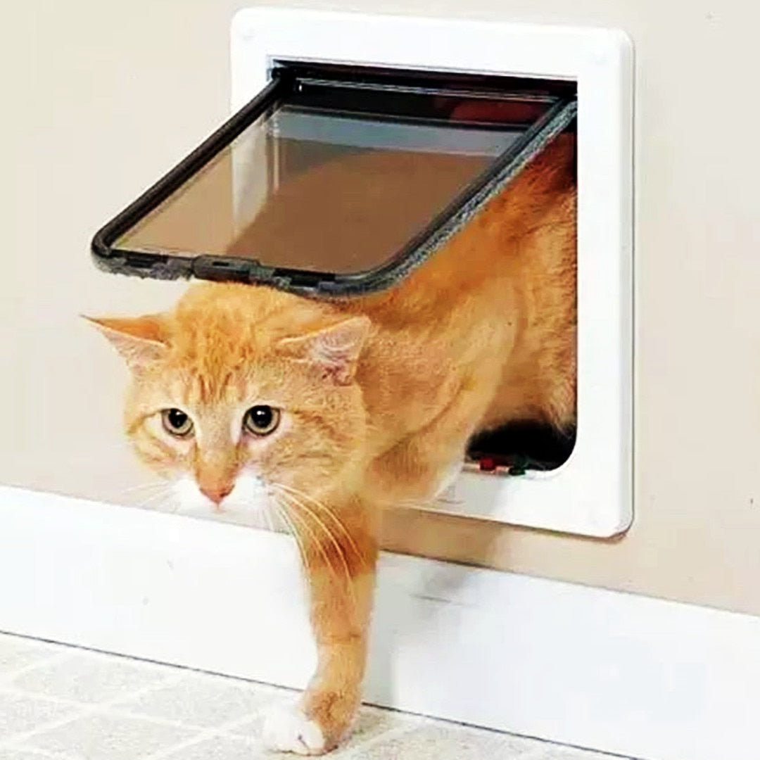 Dog Cat Flap Door with 4 Way Lock Pet Cat Gate Security Flap Door For Animals Plastic Small Dog Gate Cat Flap Pet Door Gate