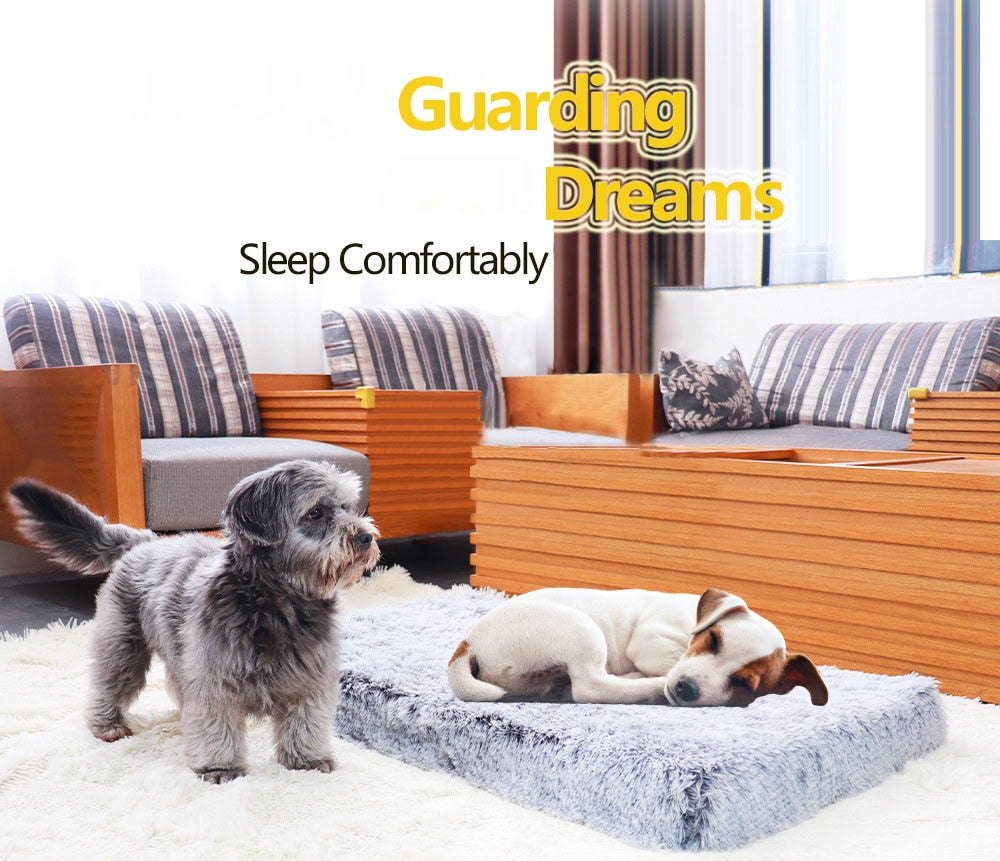 Long Plush Deluxe Orthopedic Foam Dog Bed Removable Cover Rectangular Cat Dog Mats  Pet Mattress Cushion for Small Large Dogs