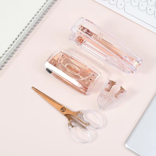 Cute Rose Gold Colorful Stapler Staple Remover Staples Tools Creative Transparent Stapler Stationery Office School Supply