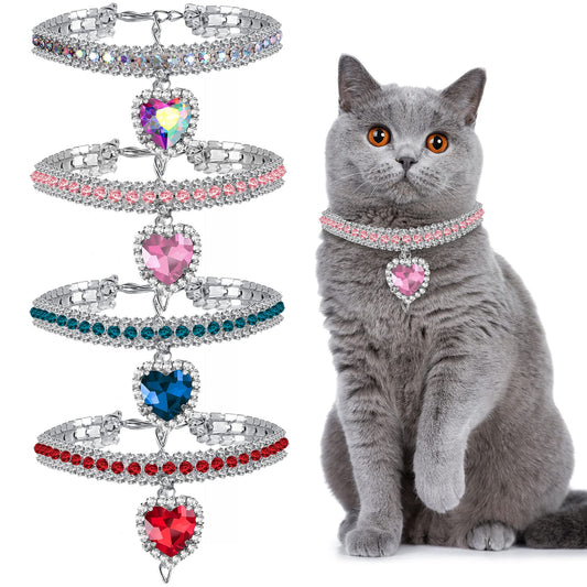 Pet Dog Collar with Bling Charm Adjustable Cat Necklace with Rhinestone Pendant Puppy Jewelry for Female Chihuahua Yorkie