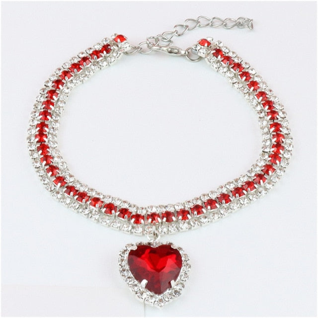 Pet Dog Collar with Bling Charm Adjustable Cat Necklace with Rhinestone Pendant Puppy Jewelry for Female Chihuahua Yorkie