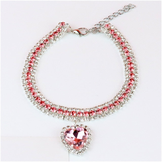 Pet Dog Collar with Bling Charm Adjustable Cat Necklace with Rhinestone Pendant Puppy Jewelry for Female Chihuahua Yorkie