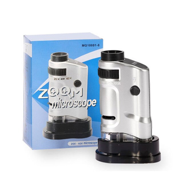 Handheld Microscope 20X-40X Mini Pocket Portable Optical Zoom Microscope with LED Light Jewelry Appreciation Magnifying Glass
