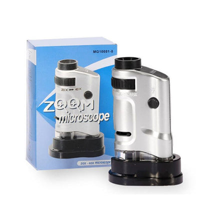 Handheld Microscope 20X-40X Mini Pocket Portable Optical Zoom Microscope with LED Light Jewelry Appreciation Magnifying Glass